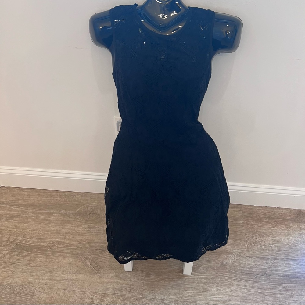 Banana Republic Factory Lace black skater dress sleeveless zip back - Picture 4 of 7